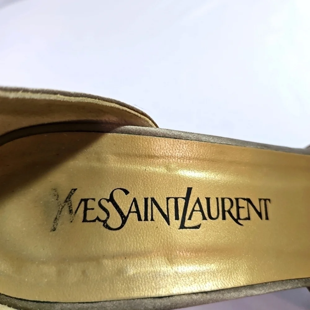 Vintage Yves Saint Laurent Satin Green/Gray D'Orsay Heels Size 8.5 - Picture 5 of 8